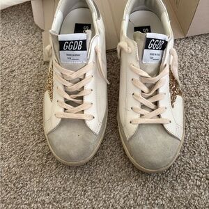 Golden Goose Women’s White, Beige & Gold Glitter Star Sneakers